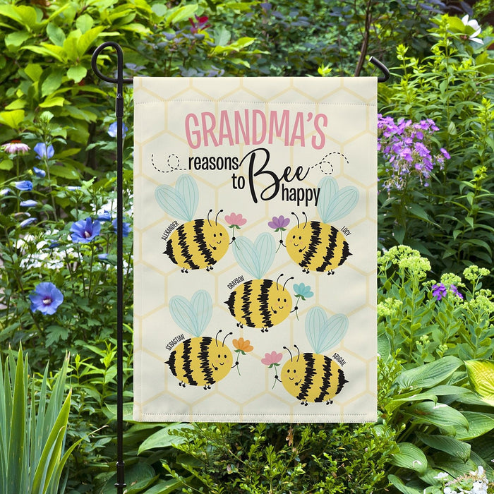 Personalized Garden Flag For Grandma Nana Reasons To Bee Happy Cute Heart Bees Custom Grandkids Name Welcome Flag Gifts