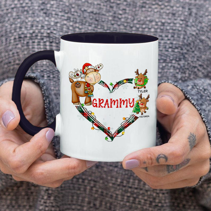 Personalized Coffee Mug Gifts For Grandma Colorful Lights Heart Reindeer Custom Grandkids Name Accent Cup For Christmas