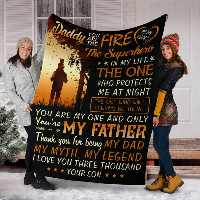 Personalized To My Dad Firefighter Fleece Sherpa Blanket From Son Daddy You Are The Fire In My Heart Custom Name