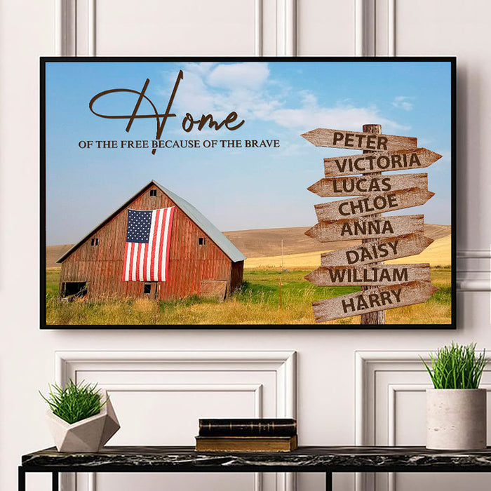 Personalized Wall Art Canvas For Family Home Of The Free USA Flag House Street Sign Poster Print Custom Multi Name