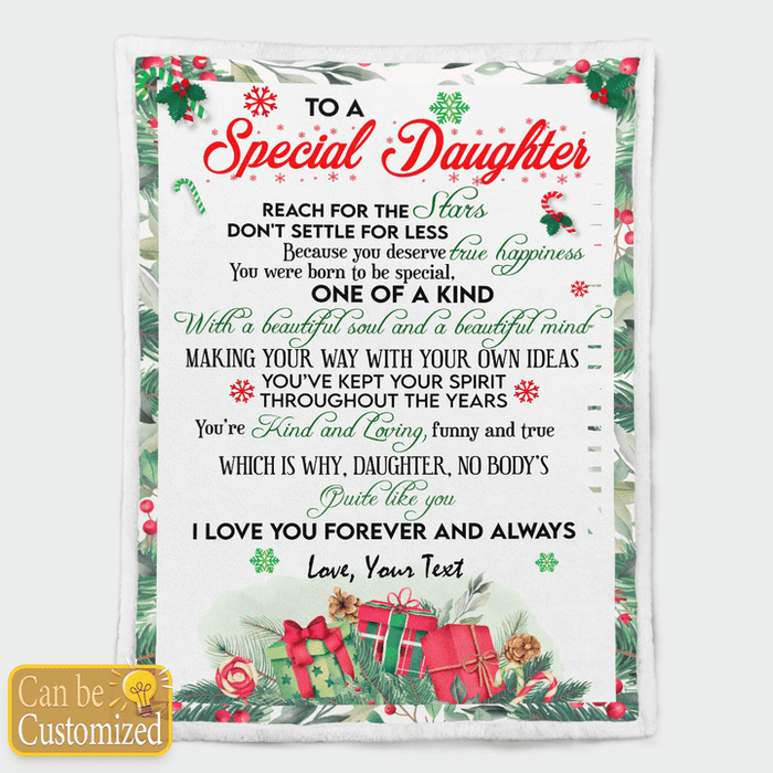 Personalized Blanket To A Special Daughter From Parent Reach For The Stars Christmas Design With Snowflake & Boxes