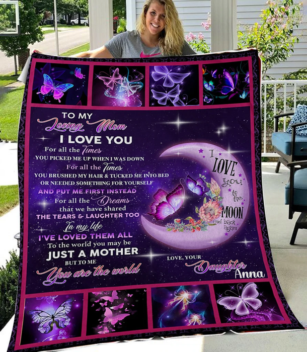 Personalized Moon Blanket To My Loving Mom Neon Butterfly & Protea Blanket For Mothers Day Custom Name