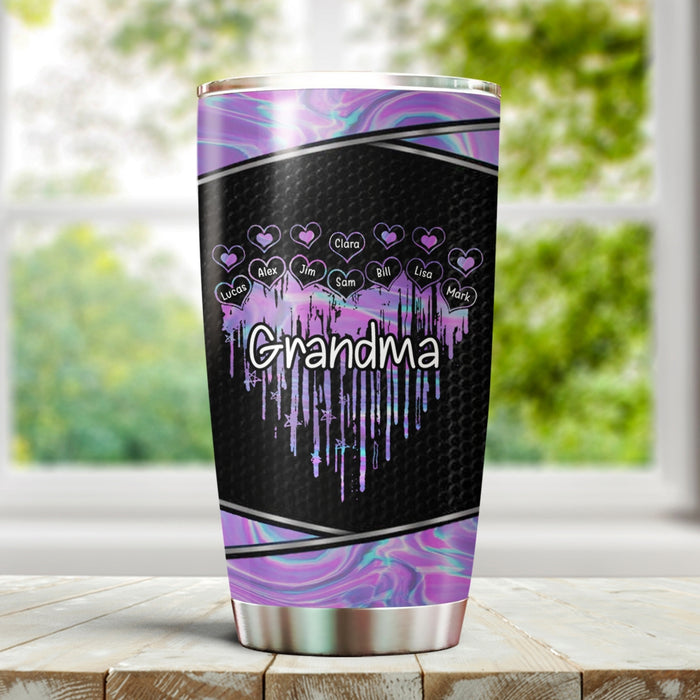 Personalized Tumbler Gifts For Grandma Dripping Heart Hologram Custom Grandkids Name Travel Cup For Christmas Birthday