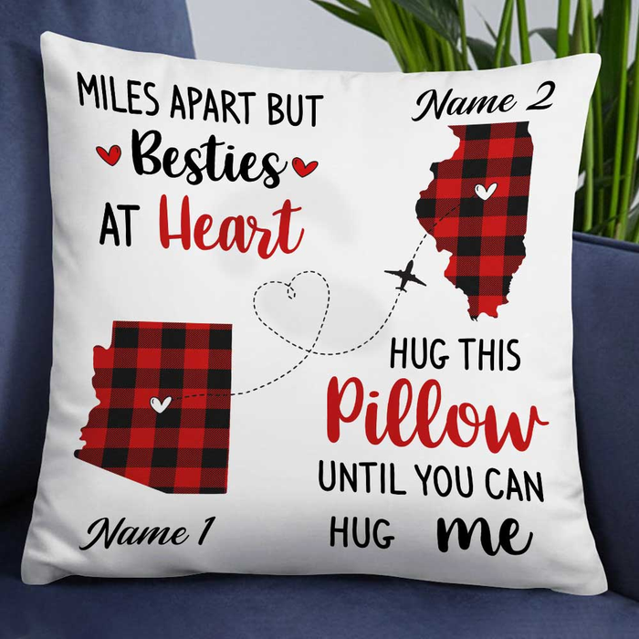 Personalized Square Pillow For Friends Besties Red Plaid Until Hug Me Again Custom Name Sofa Cushion Christmas Gifts