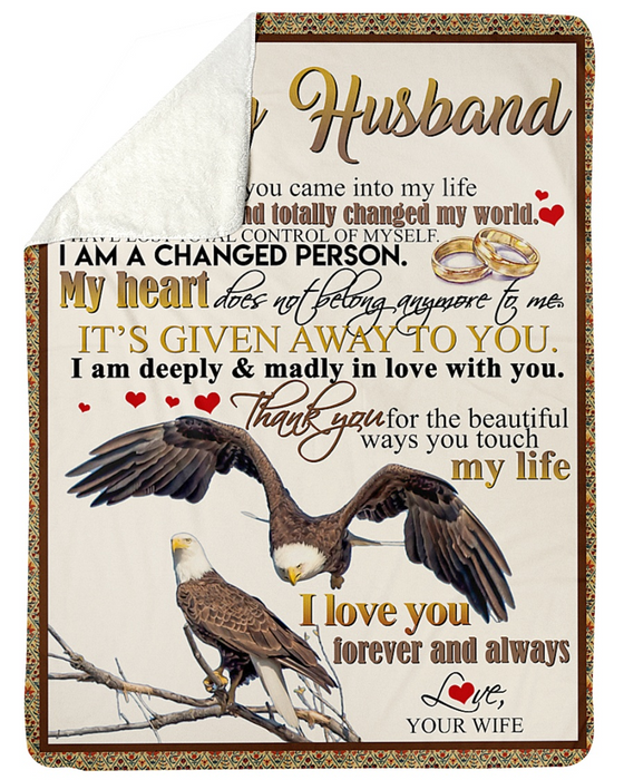 Personalized Fleece Blanket For Husband Print Photo Eagle Couple Romantic Sweet Message For Husband Customized Blanket Gifts Valentines Day Wedding