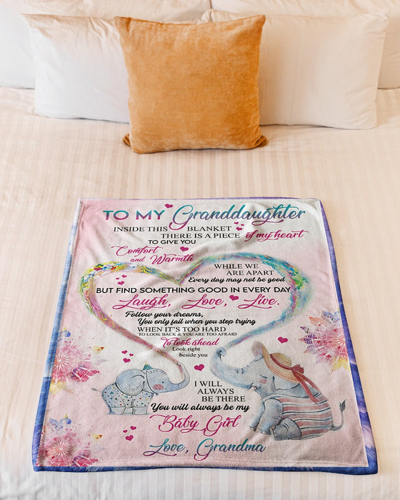 Personalized To My Granddaughter Blanket From Grandpa Grandma Elephants Heart Shape Watercolor Custom Name Xmas Gifts