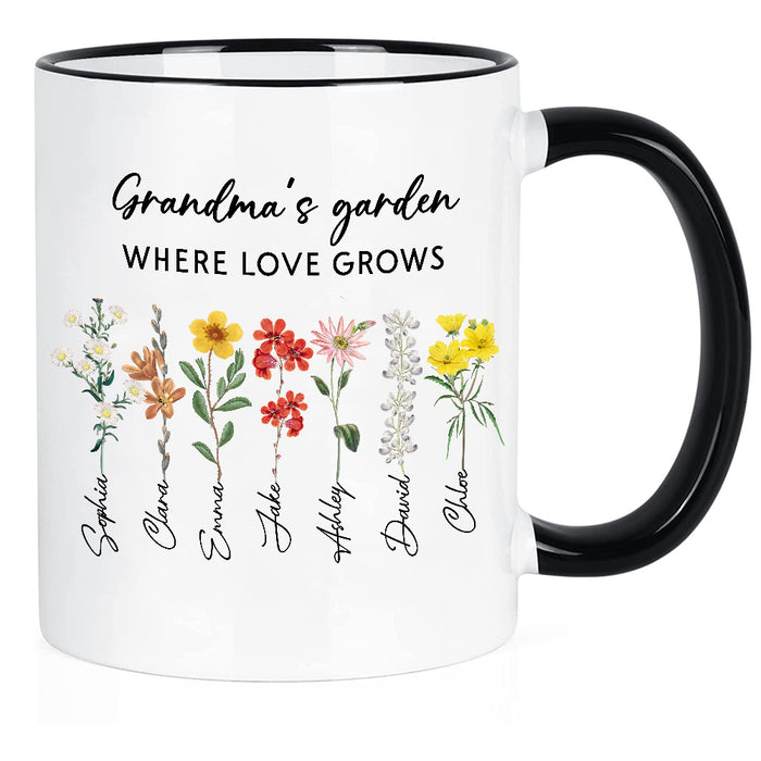 Personalized Coffee Mug Gifts For Grandma Flower Grandma's Garden Where Love Grows Custom Name Mothers Day 11oz Cup