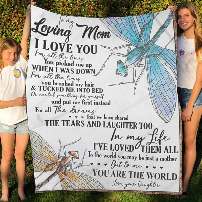 Personalized Premium Sherpa Blanket To My Mom From Daughter Print Dragonfly To The World You May Be Just A Mother