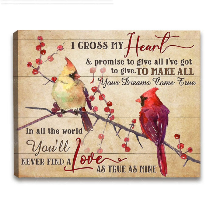 Canvas For Couples I Cross My Heart & Promise To Give All I've Got To Give Two Birds On The Bough Rustic Style Canvas