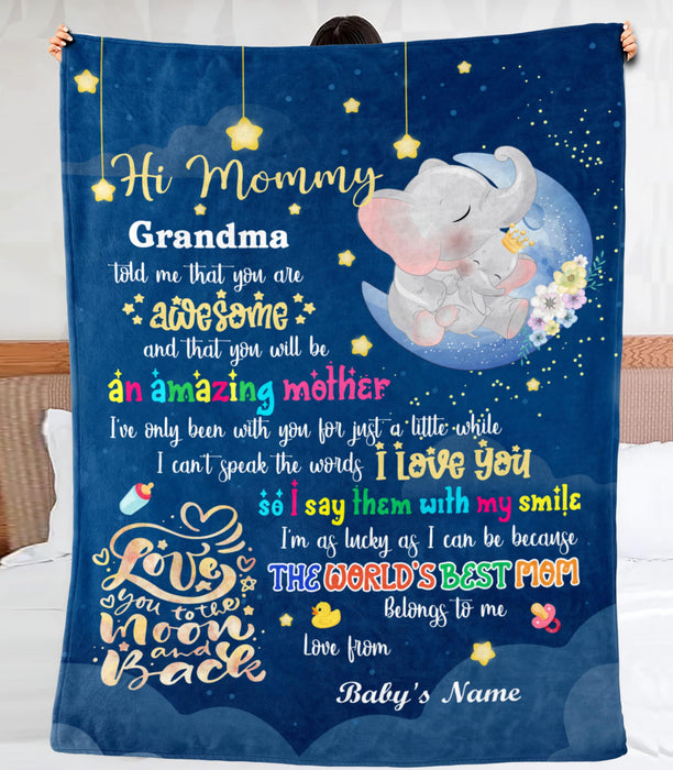 Personalized To My Mommy Blanket From Newborn Baby Love You To The Moon And Back Hugging Elephant Printed Custom Name