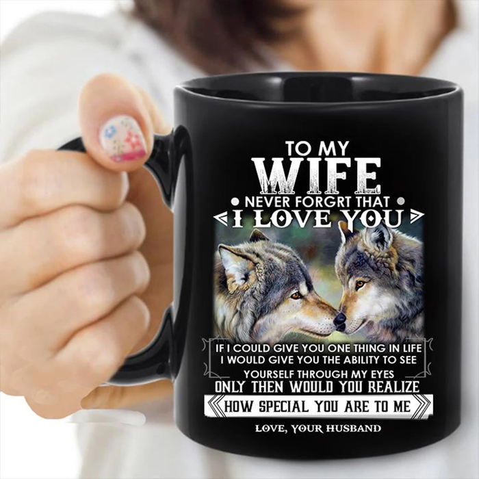 Personalized Coffee Mug For Wife From Husband Wolf Never Forget That I Love You Custom Name Black Cup Gifts For Birthday