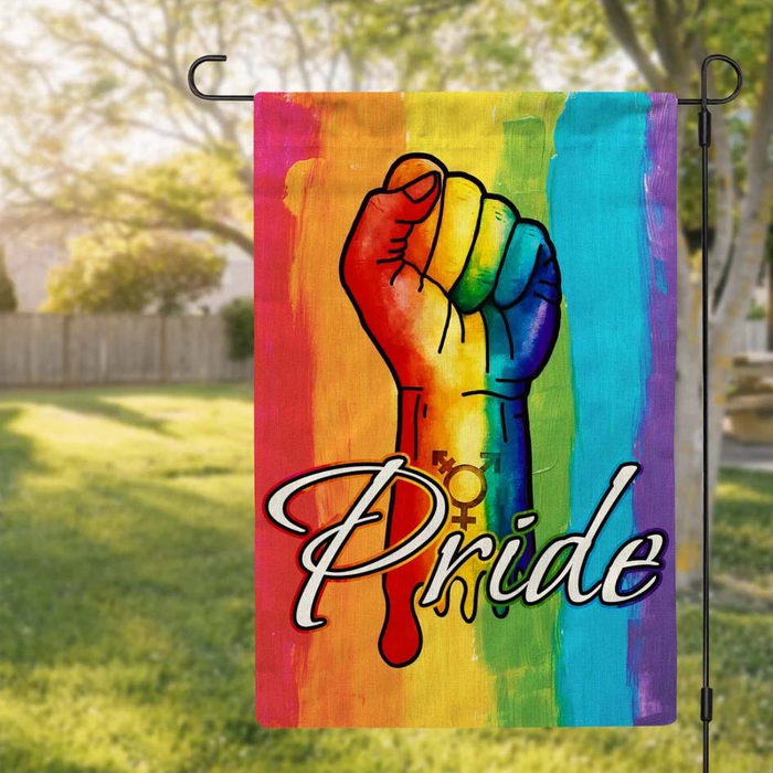 Pride Month Flag For LGBT Lesbian Gay Lovers Colorful Raised Clenched Fist Design Welcome Garden Flag