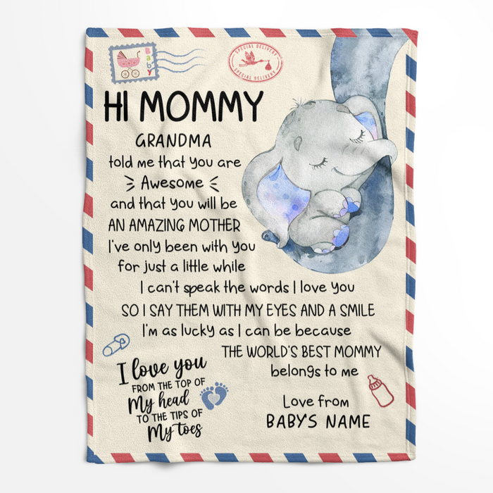 Personalized Blanket For Mommy To Be Elephant Letter I Say Them With My Eyes Custom Name Gifts For First Mothers Day