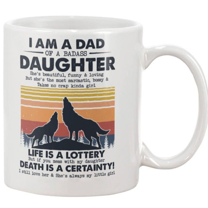 Dad Coffee Mug Gifts Daddy From Daughter Print Wolf Family Vintage Gifts For Father's Day, Birthday 11Oz 15Oz Ceramic Coffee Mug