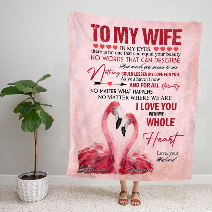 Personalized Pink Blanket To My Wife For Valentines Watercolor Flamingo Couple Print Custom Name Lovely Blanket