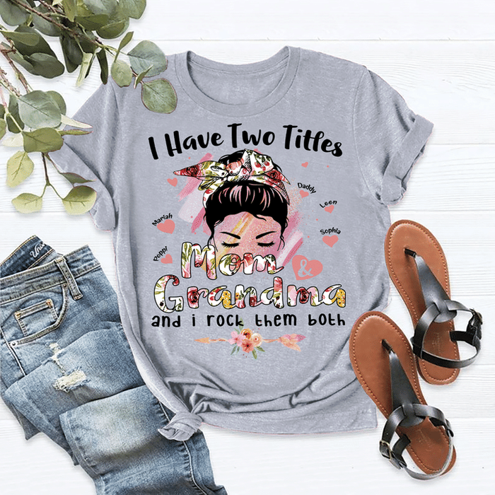 Personalized T-Shirt For Grandma I Have Two Titles & I Rock Them Both Flower & Arrow Print Custom Kid's Name