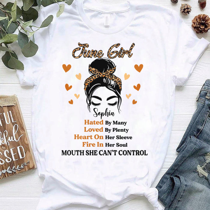 Personalized Happy Birthday T-Shirt For Women June Girl Leopard Design Cute Heart Print Custom Month Bday Shirt