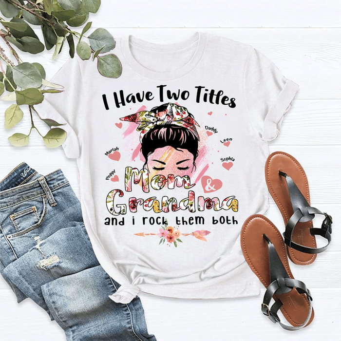 Personalized T-Shirt For Grandma I Have Two Titles & I Rock Them Both Flower & Arrow Print Custom Kid's Name