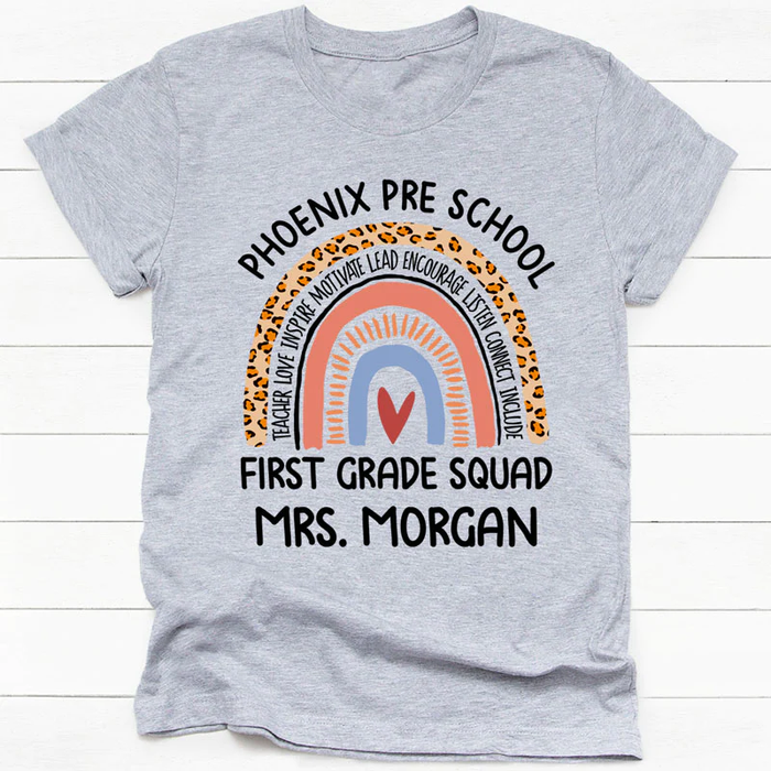 Personalized T-Shirt For Teachers First Grade Squad Colorful Rainbow Design Custom Name Back To School Outfit