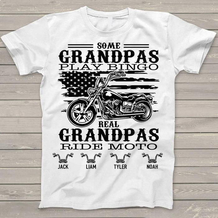 Personalized T-Shirt For Racing Lovers To Grandpa Motorcycle Print Vintage Design Custom Name 4th July Day Shirt