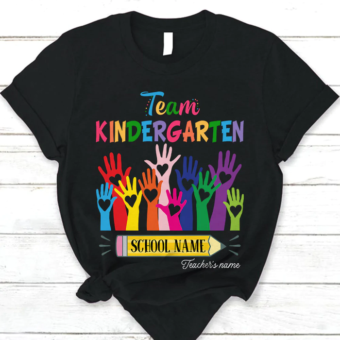 Personalized T-Shirt For Kids & Teacher Colorful Raised Hands Custom Name & Grade Level Back To School Outfit