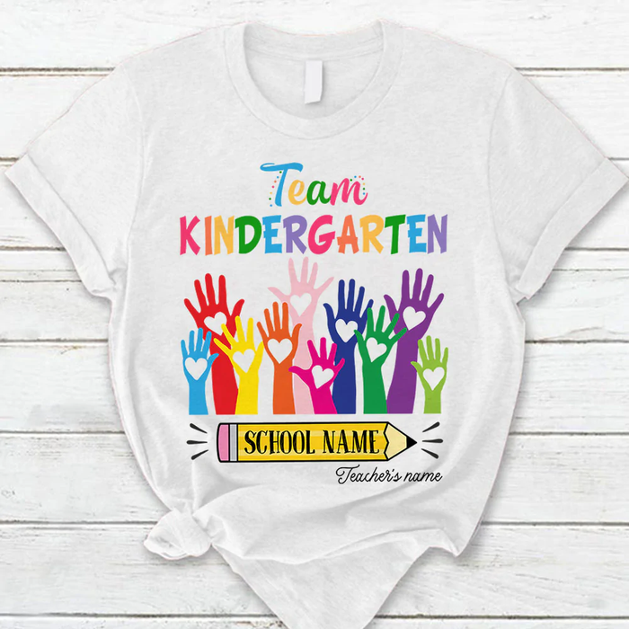 Personalized T-Shirt For Kids & Teacher Colorful Raised Hands Custom Name & Grade Level Back To School Outfit