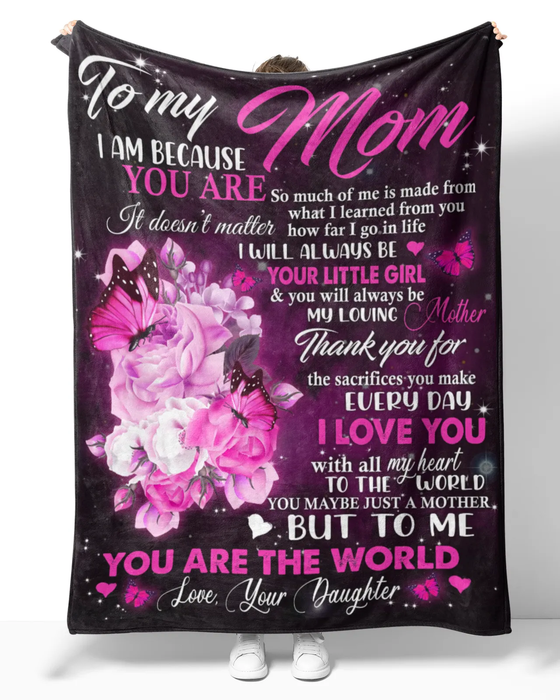 Personalized Lovely Blanket To My Mom On Mothers Day Pink Butterfly & Flower Fleece Blankets Custom Name