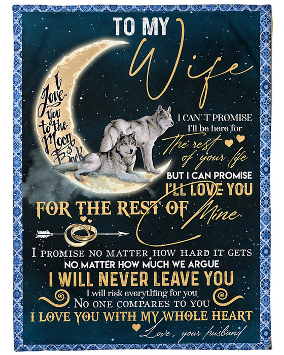 Personalized Blanket For Wife With Love Quote For Wife Print Couple Wolf On The Moon Customized Blanket Gifts For Anniversary