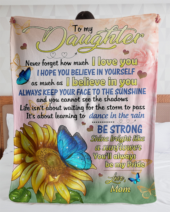 Personalized Fleece Blanket For Daughter Print Beautiful Butterfly Sunflower Message For Daughter Customized Blanket Gifts For Birthday