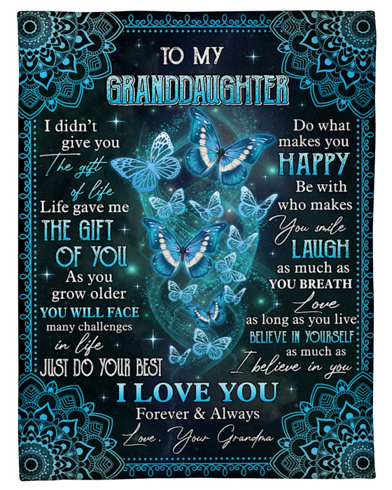 Personalized Fleece Blanket For Granddaughter Print Butterfly Beautiful Sweet Message For Granddaughter Customized Blanket Gift For Thanksgiving Birthday