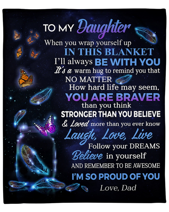 Personalized Fleece Blanket For Daughter Print Glass Bottle Butterfly Quote For Daughter Customized Blanket Gift For Birthday Graduation