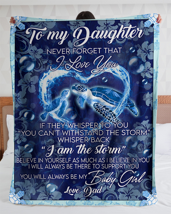 Personalized Fleece Blanket For Daughter Print Cute Turtle With Message For Daughter From Dad Customized Blanket Gift For Birthday Graduation
