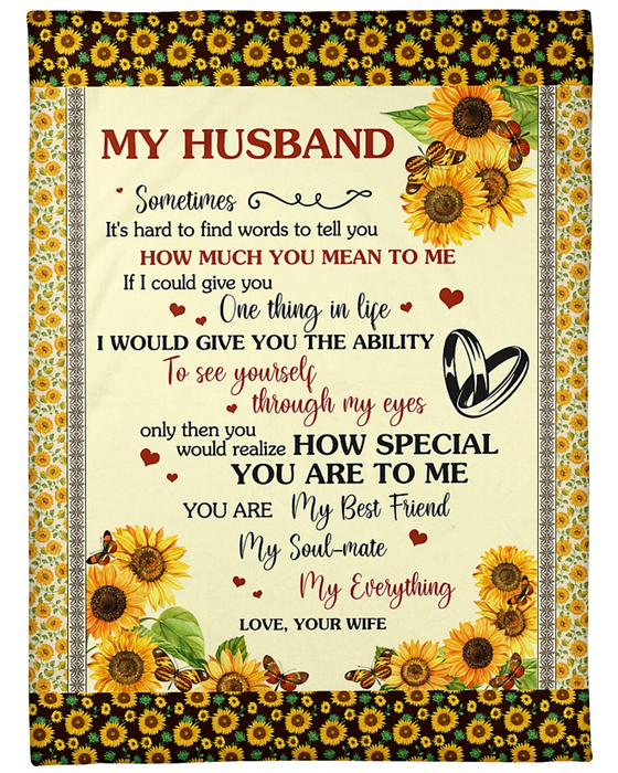 Personalized Fleece Blanket For Husband Print Beautiful Sunflower Love Quote For Husband Customized Blanket Gifts For Wedding