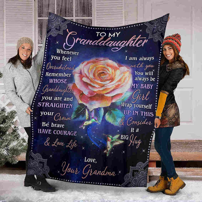 Personalized To My Granddaughter Blanket From Grandma Whenever You Feel Overwhelmed  Rose Printed Mandala Design