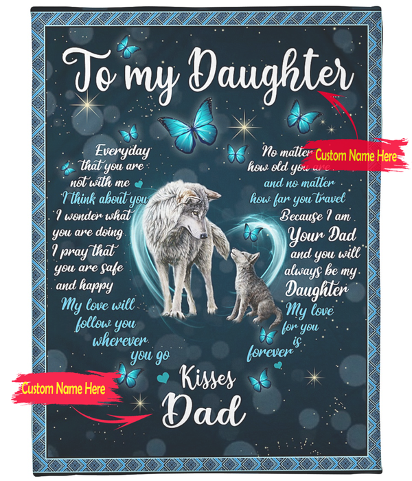 Personalized Fleece Blanket For Daughter Print Wolf Family Customized Blanket Soft Warm Plush for Bedroom Office Gifts Fathers Day Birthday