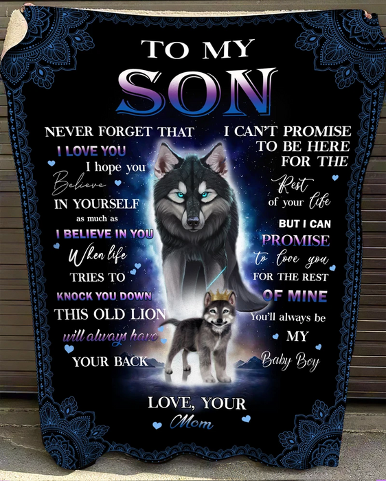 Personalized Fleece Blanket For Son Print Wolf Family Love Quotes For Son Customized Blanket Gift For Birthday Graduation Anniversary