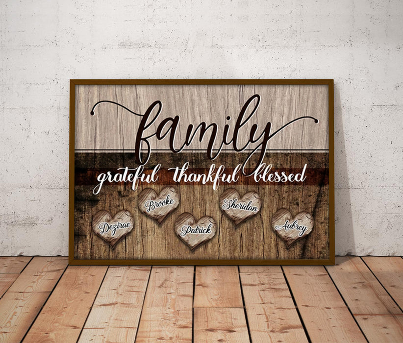 Personalized Multi Family Name Poster Canvas Vintage Family Grateful Thankful Blessed
