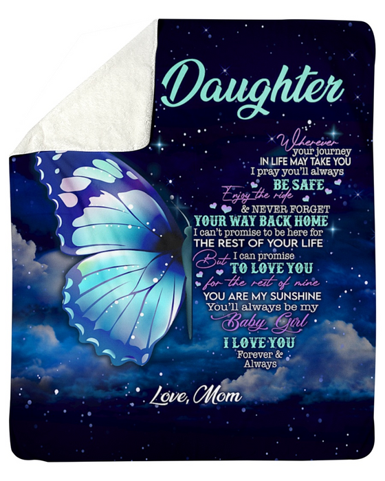 Personalized Fleece Blanket For Daughter Print Butterfly Wings Sweet Message For Daughter Customized Blanket Gifts For Birthday