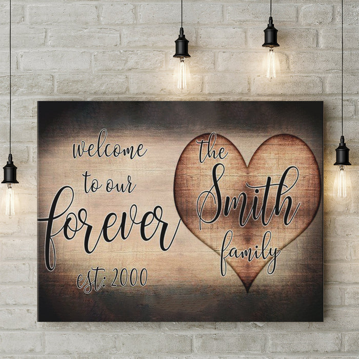 Personalized Wall Art Canvas For Family Our Forever Est Year Vintage Heart Poster Print Custom Family Name & Year
