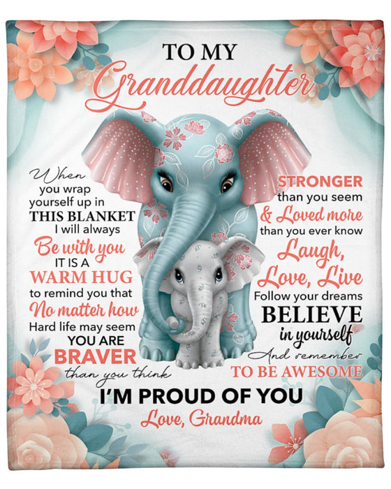 Personalized Blanket To My Granddaughter From Grandma I Am Proud Of You Old And Baby Elephant Print Custom Name