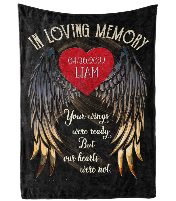 Personalized Memorial Blanket For Loss Of Loved One Custom Name And Year On Red Heart Angel Wings Sympathy Blanket