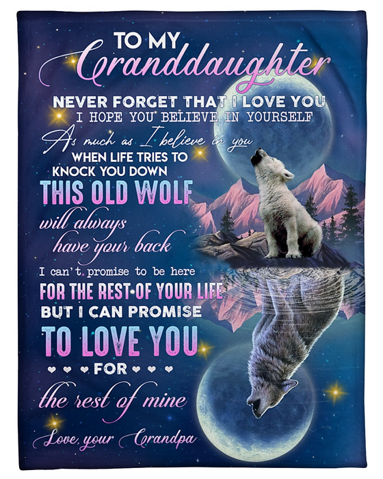 Personalized Fleece Blanket For Granddaughter Art Print Wolf Family Gift For Granddaughter Customized Blanket Gift For Birthday Graduation