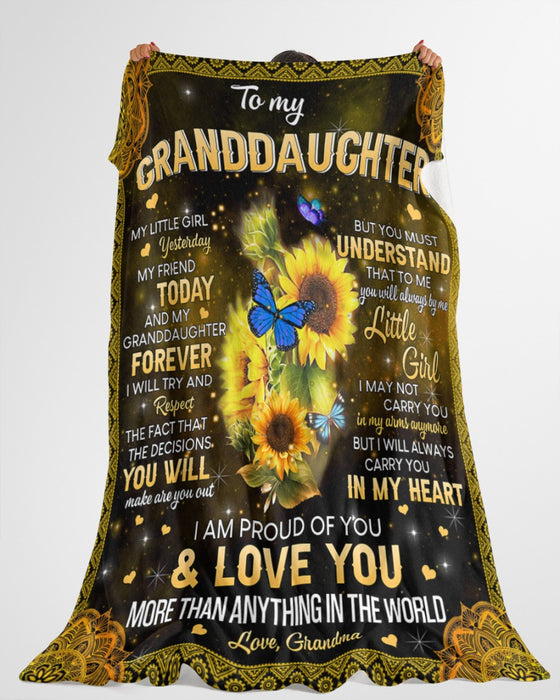 Personalized Blanket To My Granddaughter From Grandma My Little Girl Sunflower Print Galaxy Background Custom Name