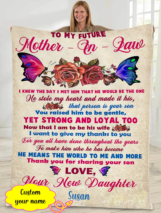Personalized Blanket To My Future Mother In Law Print Color Butterfly & Flower Custom Name Blanket For Mothers Day