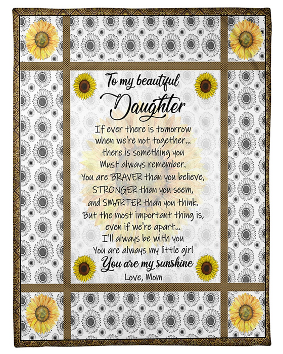 Personalized Fleece Blanket For Daughter Print Sunflower Black White With Message For Daughter Customized Blanket Gift For Birthday Graduation
