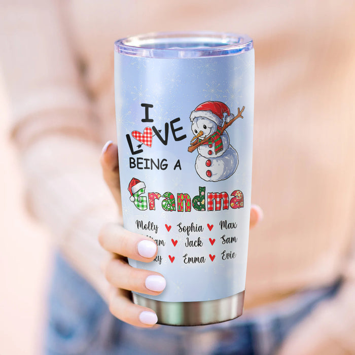 Personalized Tumbler Gifts For Grandma Dabbing Snowman I Love Being A Nana Custom Grandkids Name Christmas Travel Cup