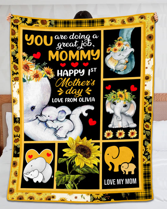 Personalized To My Mommy Blanket From Baby Happy 1st Mother'S Day Cute Elephant With Sunflower Printed Custom Name