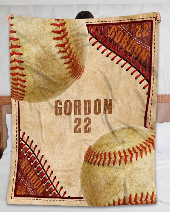 Personalized Blanket For Son Dad Men Baseball Lovers Rustic Ball Printed Custom Name & Jersey Number