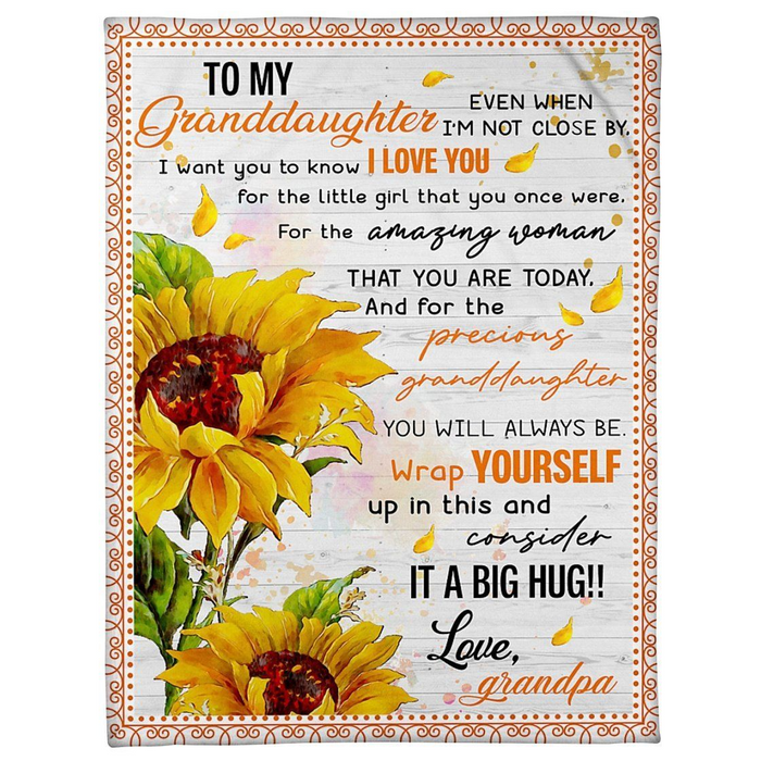 Personalized Fleece Blanket For Granddaughter Print Sunflower Beautiful Blanket Gift For Granddaughter Customized Blanket Gift For Birthday