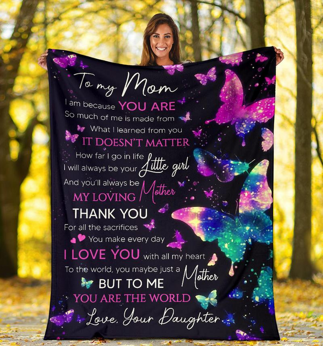Personalized To My Mom Premium Blanket You Will Always Be My Loving Mother From Daughter Print Butterflies Dark Night
